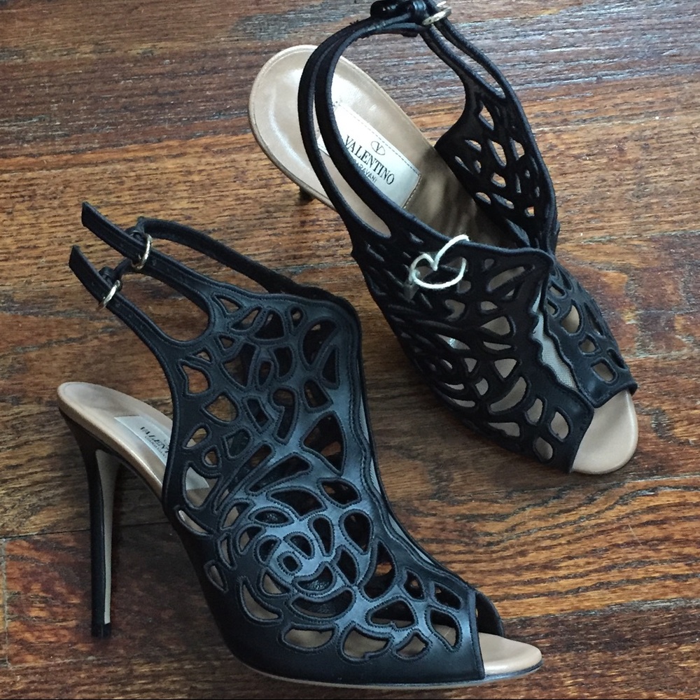 NIB Valentino Black Cutout Detail High-heel Sandals